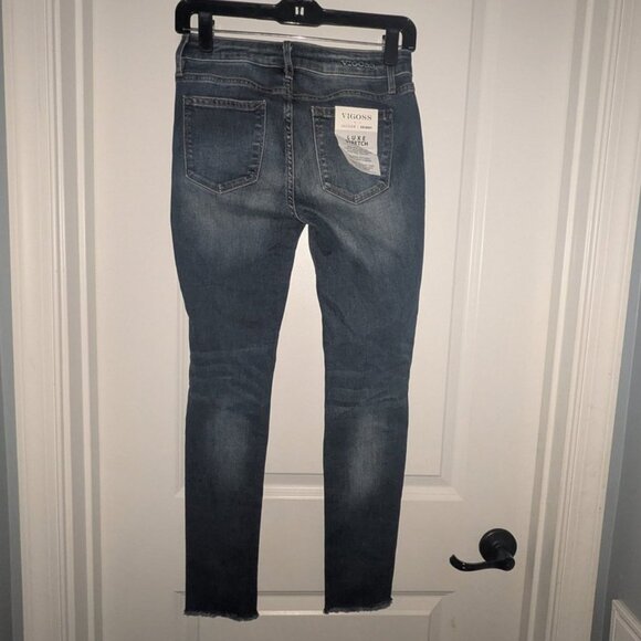 NEW Vigoss Jagger Mid Rise Destructed Frayed Cutoff Cut Off Hem Skinny Jeans 2 - Picture 4 of 4